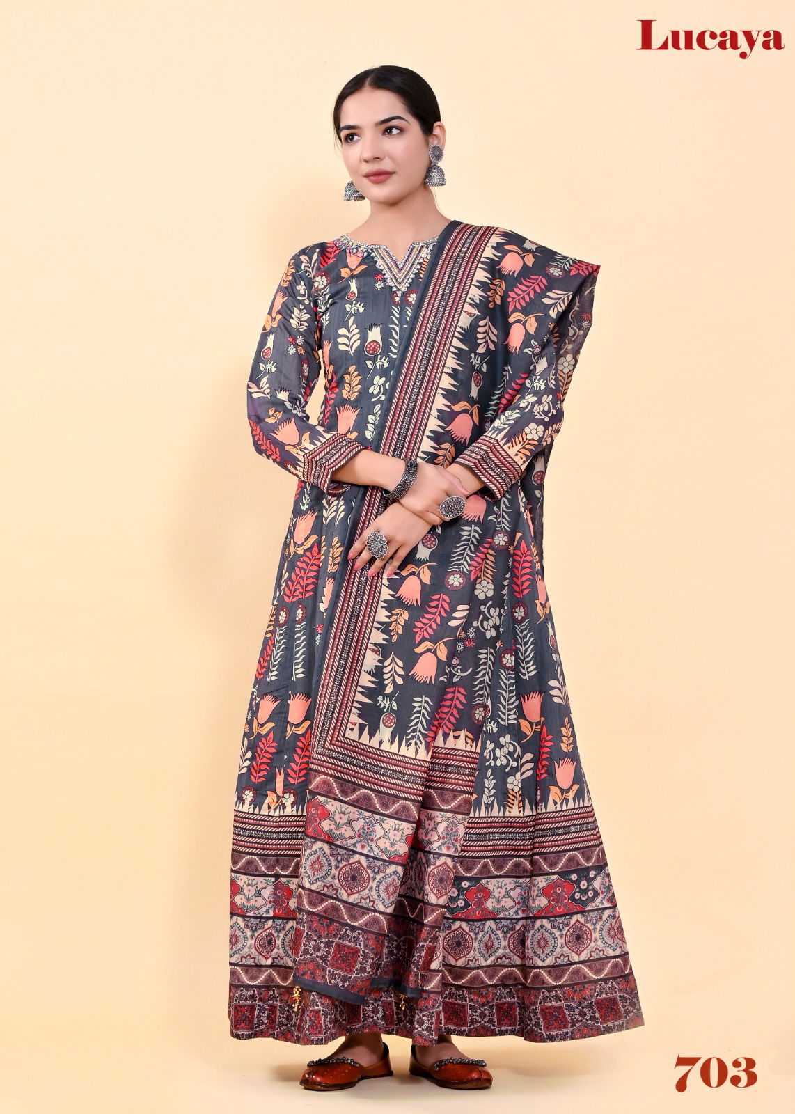 Lucaya Vol 7 Kalamkari Printed Dupatta With Gown Catalog
